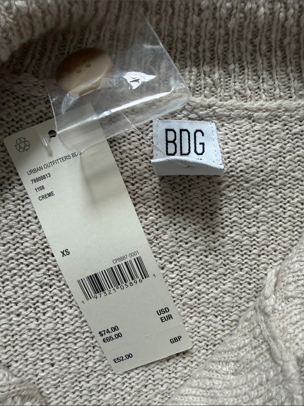 BDG Oatmeal Ribbed Collared Button-Up Cardigan - Picture 3 of 5